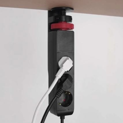 Hosszabító kábel asztali rögzítéssel 3Z + 3xUSB 1,5m fekete