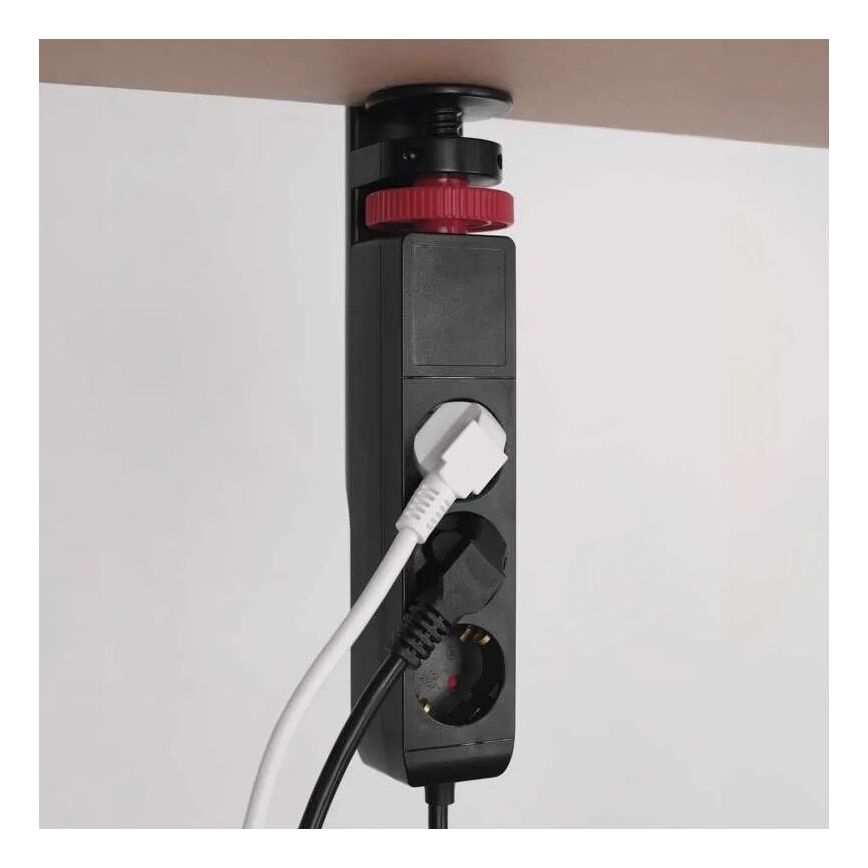 Hosszabító kábel asztali rögzítéssel 3Z + 3xUSB 1,5m fekete