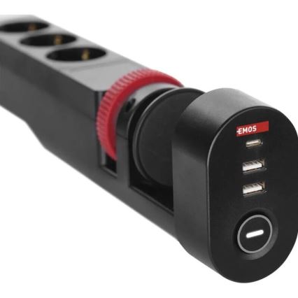 Hosszabító kábel asztali rögzítéssel 3Z + 3xUSB 1,5m fekete