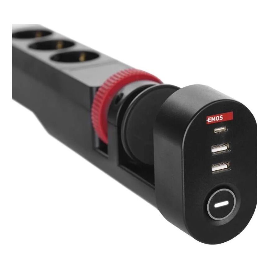 Hosszabító kábel asztali rögzítéssel 3Z + 3xUSB 1,5m fekete
