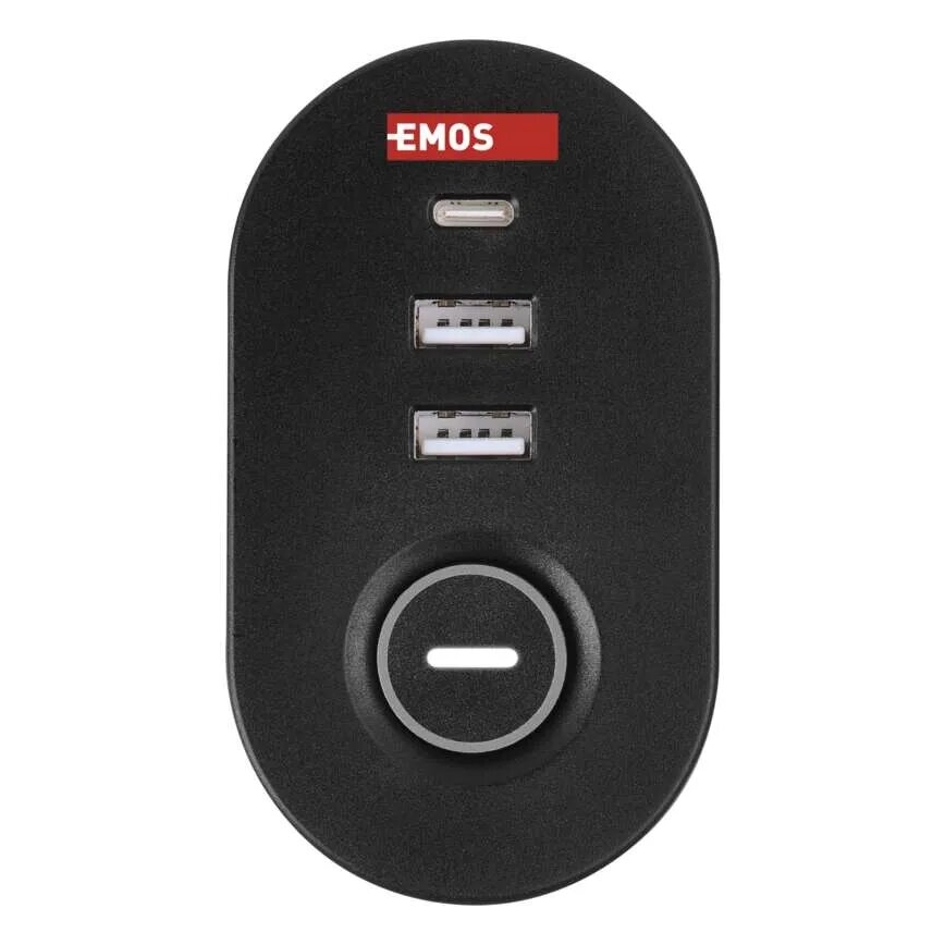 Hosszabító kábel asztali rögzítéssel 3Z + 3xUSB 1,5m fekete