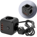 Hosszabító kábel kocka kapcsolóval LINEA 3x230V + 4xUSB A/C fekete
