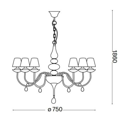 Ideal Lux - Csillár láncon BLANCHE 6xE14/4W/230V átm. 75 cm fekete