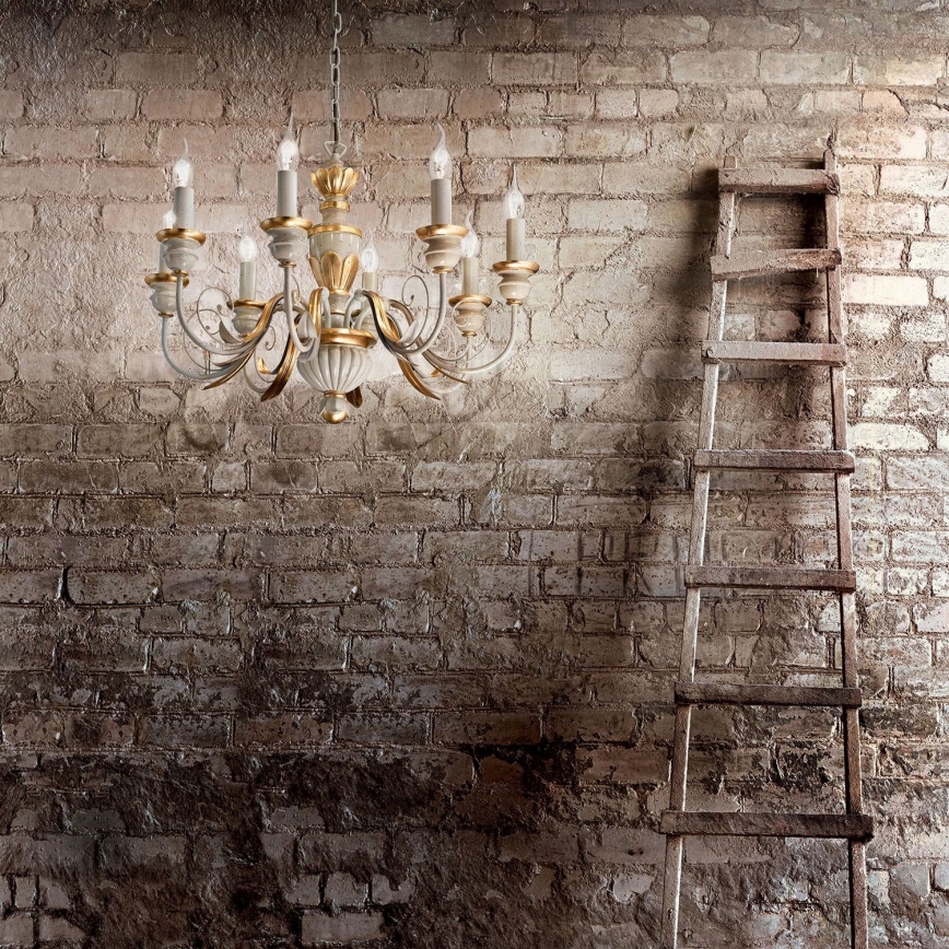 Ideal Lux - Csillár láncon FIRENZE 8xE14/40W/230V átm. 64 cm fehér/arany