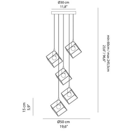 Ideal Lux - Csillár zsinóron ICE 5xE27/60W/230V átm. 50 cm fekete