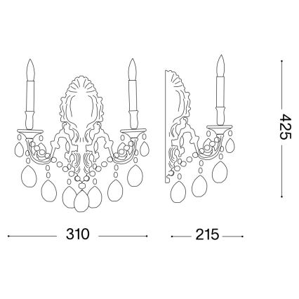 Ideal Lux - Fali kristály lámpa GIOCONDA 2xE14/40W/230V ezüst