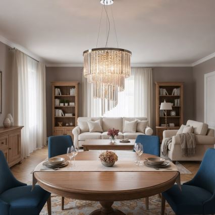 Ideal Lux - Kristály csillár zsinóron CARLTON 12xE14/40W/230V átm. 50 cm fényezett króm