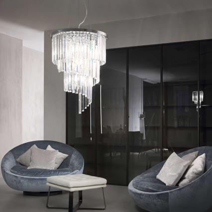 Ideal Lux - Kristály csillár zsinóron CARLTON 12xE14/40W/230V átm. 50 cm fényezett króm