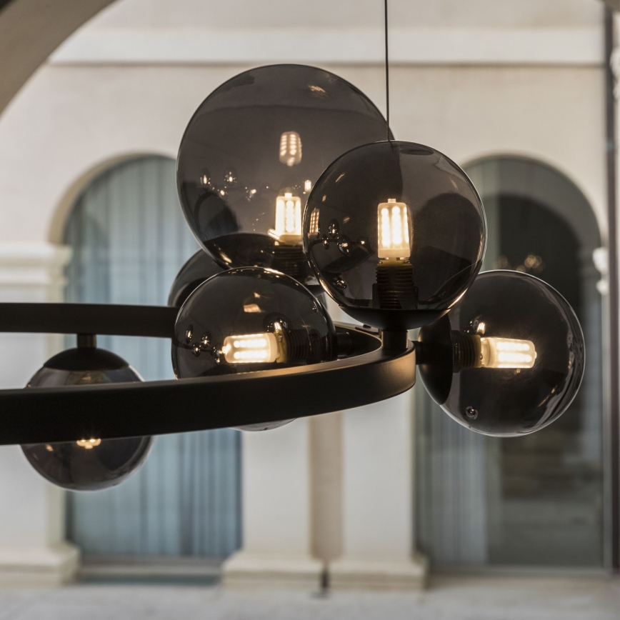 Ideal Lux - LED Csillár zsinóron PERLAGE 14xG9/3W/230V átm. 85 cm fekete/füstös