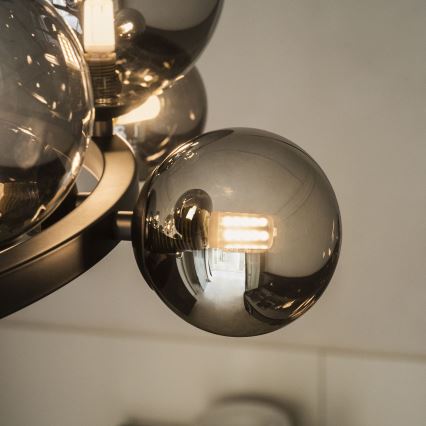 Ideal Lux - LED Csillár zsinóron PERLAGE 14xG9/3W/230V átm. 85 cm fekete/füstös