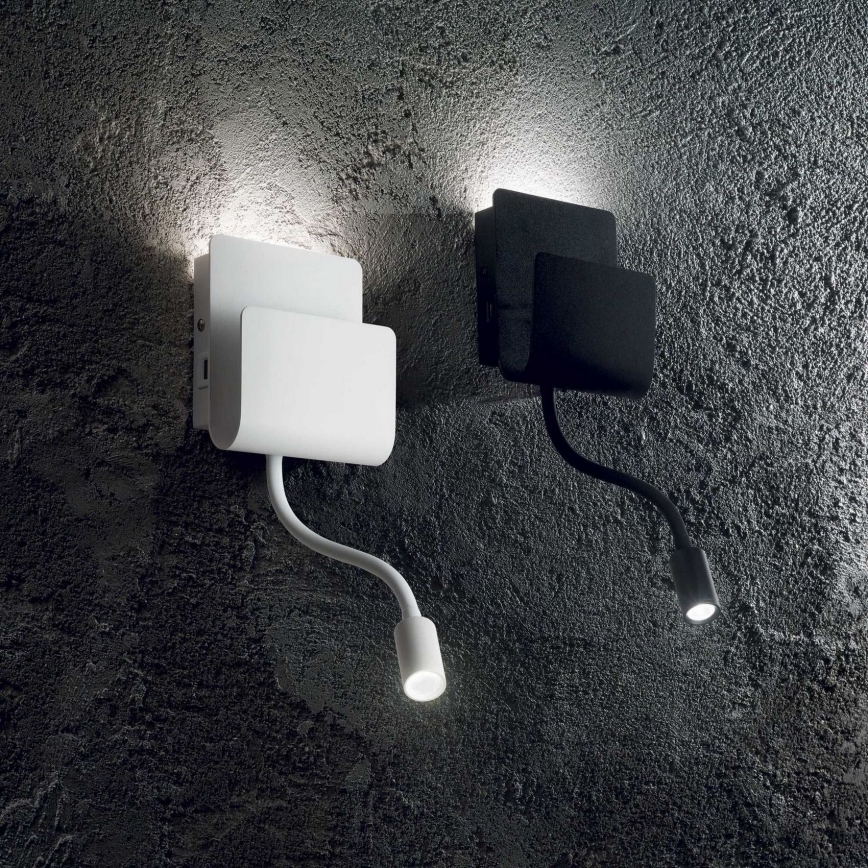Ideal Lux - LED Fali spotlámpa - check flexibilis kislámp PROBE LED/9,5W/230V USB CRI 90 fehér