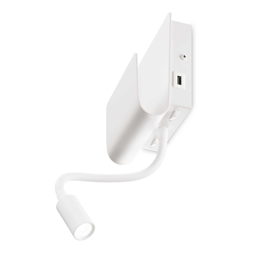 Ideal Lux - LED Fali spotlámpa - check flexibilis kislámp PROBE LED/9,5W/230V USB CRI 90 fehér