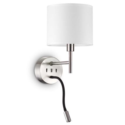 Ideal Lux - LED Rugalmas lámpa tartóval SET UP 1xE27/42W + LED/3W/230V CRI 90 USB fényezett króm