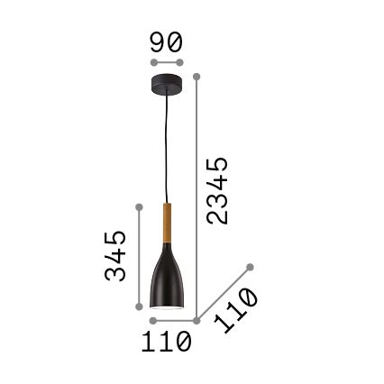 Ideal Lux - MANHATTAN kábeles függeszték 1xE14/40W/230V átm. 11 cm fekete/bükk