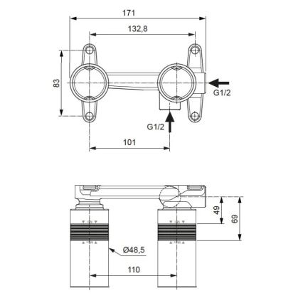 Ideal Standard A1313NU - Falba süllyesztett mosdócsaptelep szerelőteste, kék