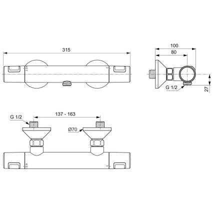 Ideal Standard A7201AA - CERATHERM T25 termosztátos zuhanycsaptelep, fényes króm