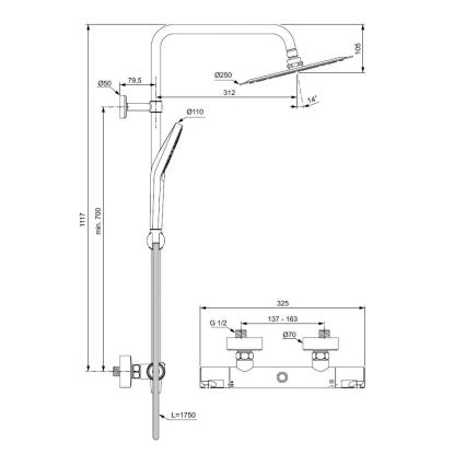 Ideal Standard A7565AA - CERATHERM T50 termosztátos zuhanyszett, fényes króm