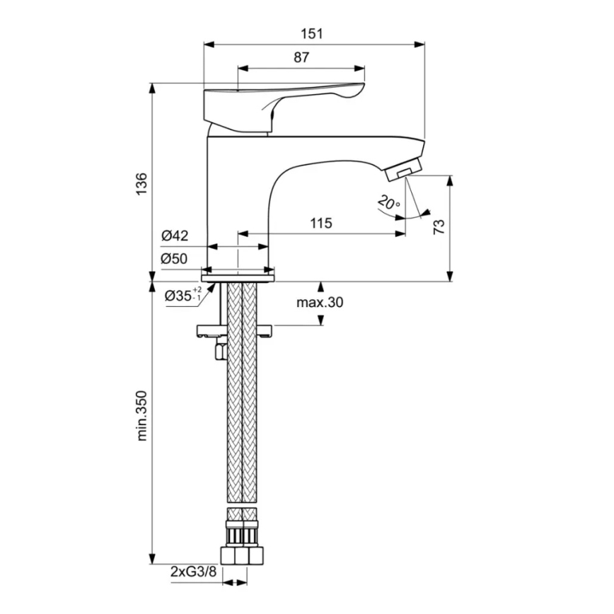 Ideal Standard BC552AA - Mosdócsaptelep ALPHA 13,6 cm fényes króm