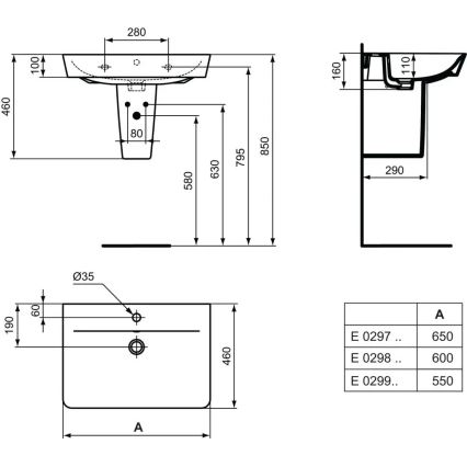 Ideal Standard E029901 - CONNECT AIR fali mosdó 55x46 cm kerámia/fehér