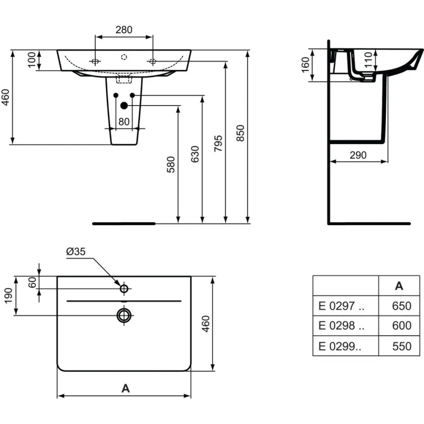 Ideal Standard E029901 - CONNECT AIR fali mosdó 55x46 cm kerámia/fehér