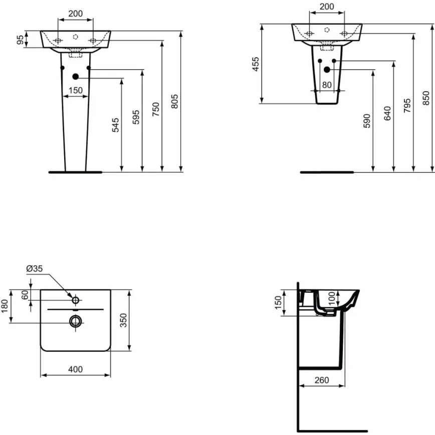 Ideal Standard E030701 - Falra szerelhető mosdó CONNECT AIR 40x35 cm kerámia/fehér