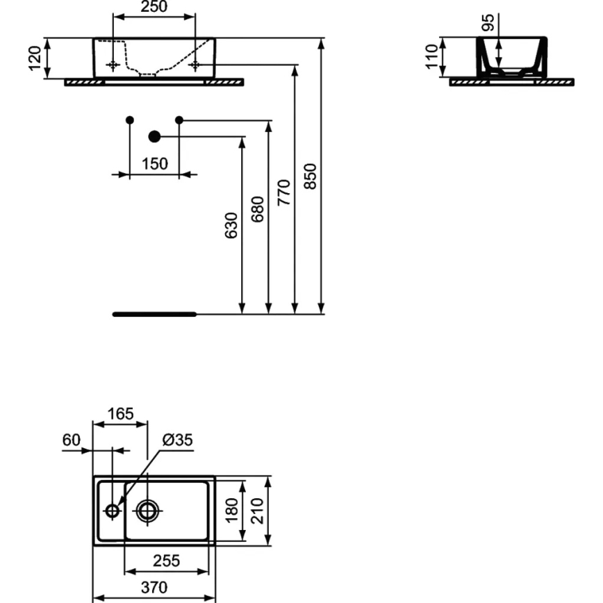 Ideal Standard E211301 - Falra szerelhető mosdó I.LIFE S 37x21 cm kerámia/fehér