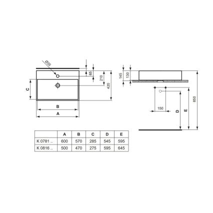 Ideal Standard K081601 - STRADA 50 x 42 cm ráültethető mosdó, kerámia/fehér