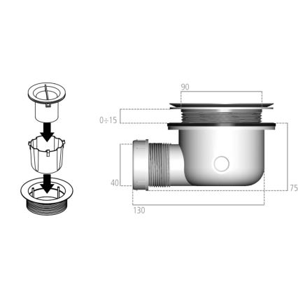 Ideal Standard K936367 - zuhanytálca-szifon, 9 cm-es, fekete/fehér