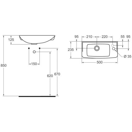 Ideal Standard R421901 - Függesztett mosdó EUROVIT 50x23,5 cm kerámia/fehér