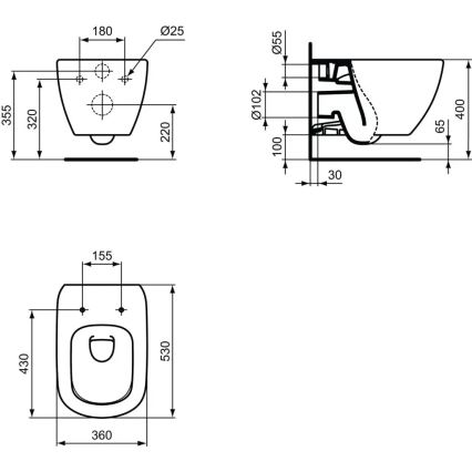 Ideal Standard T007901 - Függesztett WC TESI kerámia/fehér