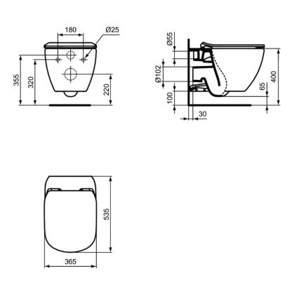 Ideal Standard T3546V3 - Falra szerelhető WC SoftClose ülőkével TESI kerámia/fekete