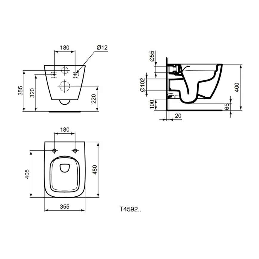 Ideal Standard T459201 - I.LIFE S perem nélküli falra szerelhető WC kerámia/fehér