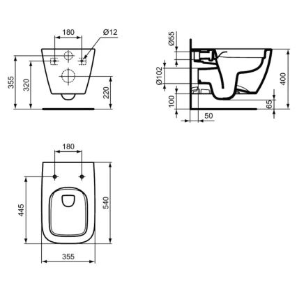 Ideal Standard T461401 - Függesztett WC perem nélküli I.LIFE B kerámia/fehér