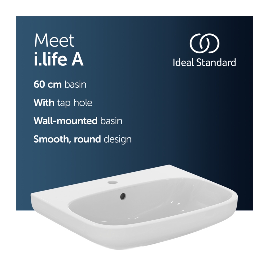 Ideal Standard T470501 - Függesztett mosdó I.LIFE A 60x48 cm kerámia/fehér
