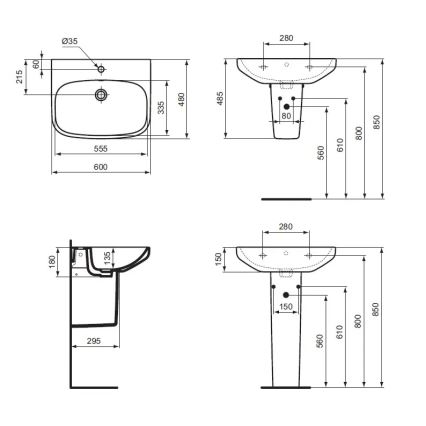 Ideal Standard T470501 - Függesztett mosdó I.LIFE A 60x48 cm kerámia/fehér