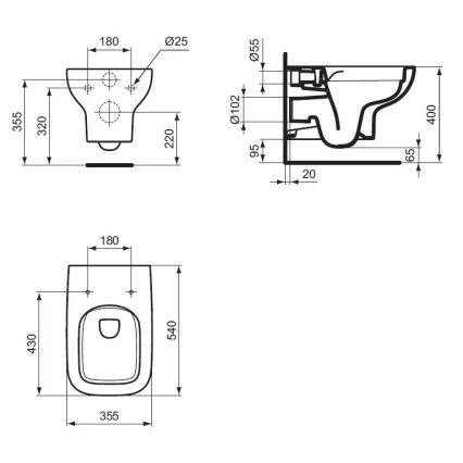 Ideal Standard T471701 - Függesztett WC perem nélküli I.LIFE A kerámia/fehér