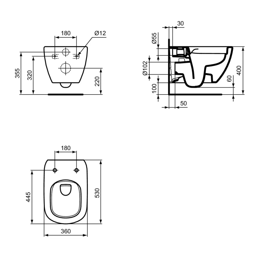 Ideal Standard T493201 - TESI perem nélküli fali WC kerámia/fehér