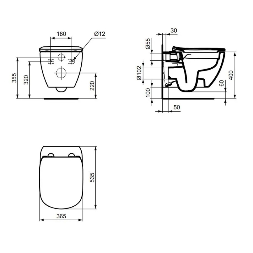 Ideal Standard T536001 - Függesztett perem nélküli WC SoftClose ülőkével TESI kerámia/fehér