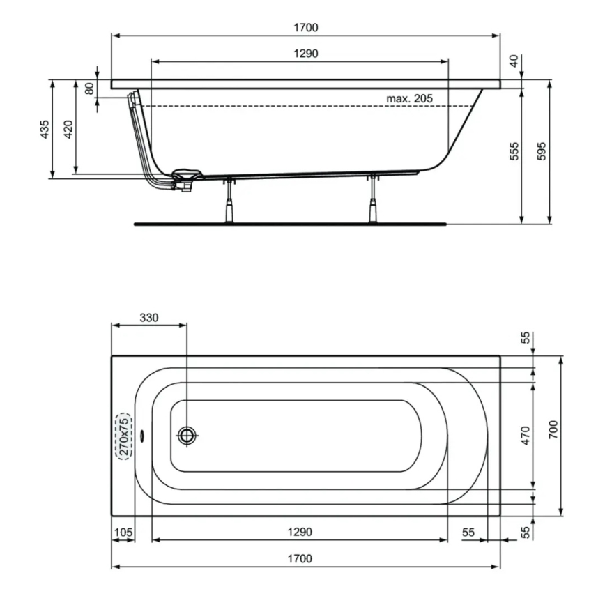 Ideal Standard W004401 - SIMPLICITY kád 170x70 cm akril/fehér