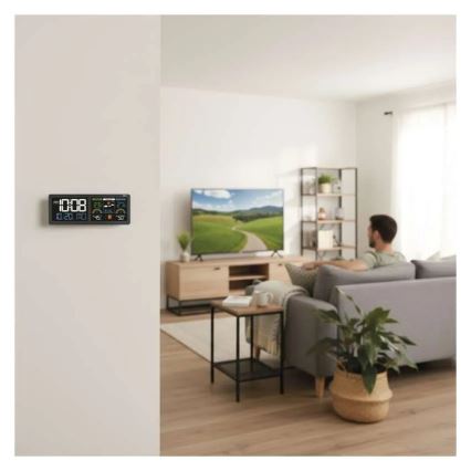 Időjárás-állomás színes LCD-kijelzővel és ébresztővel, 5V, 3xAAA + 2xAA, fekete