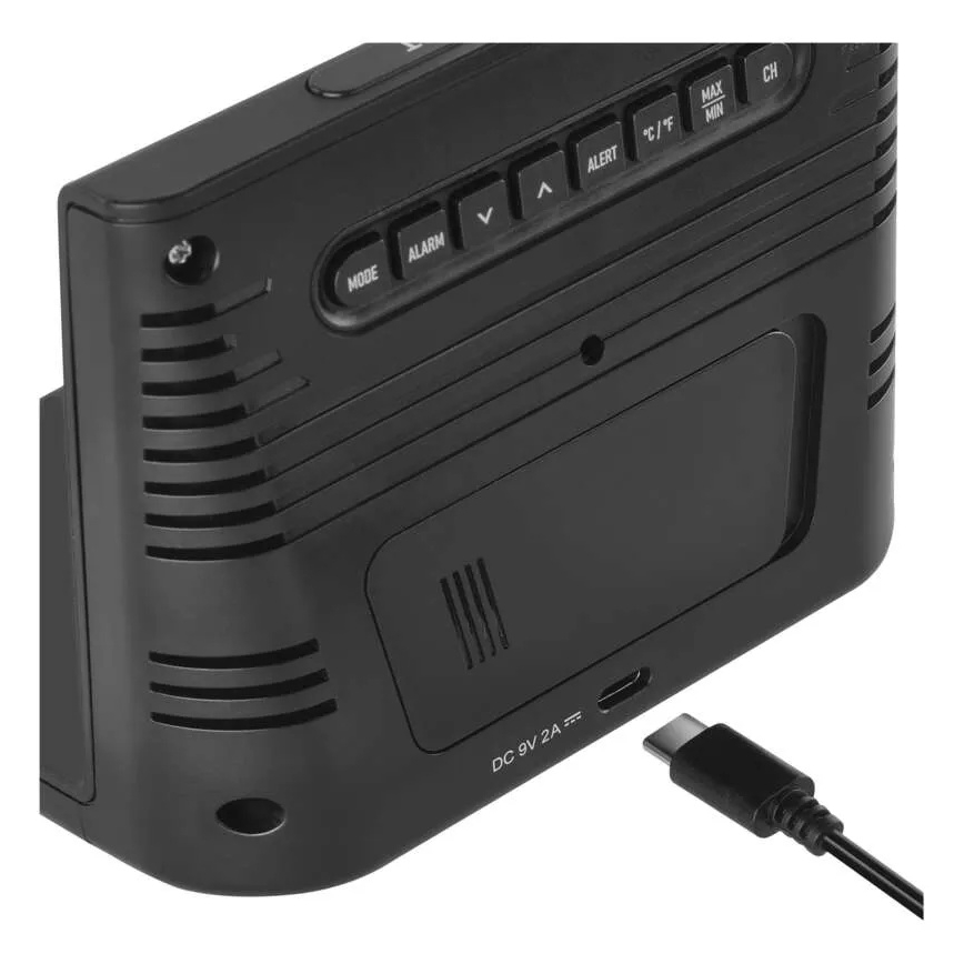 Időjárás-állomás vezeték nélküli töltéssel 5V 2xAA + 2xAAA fekete