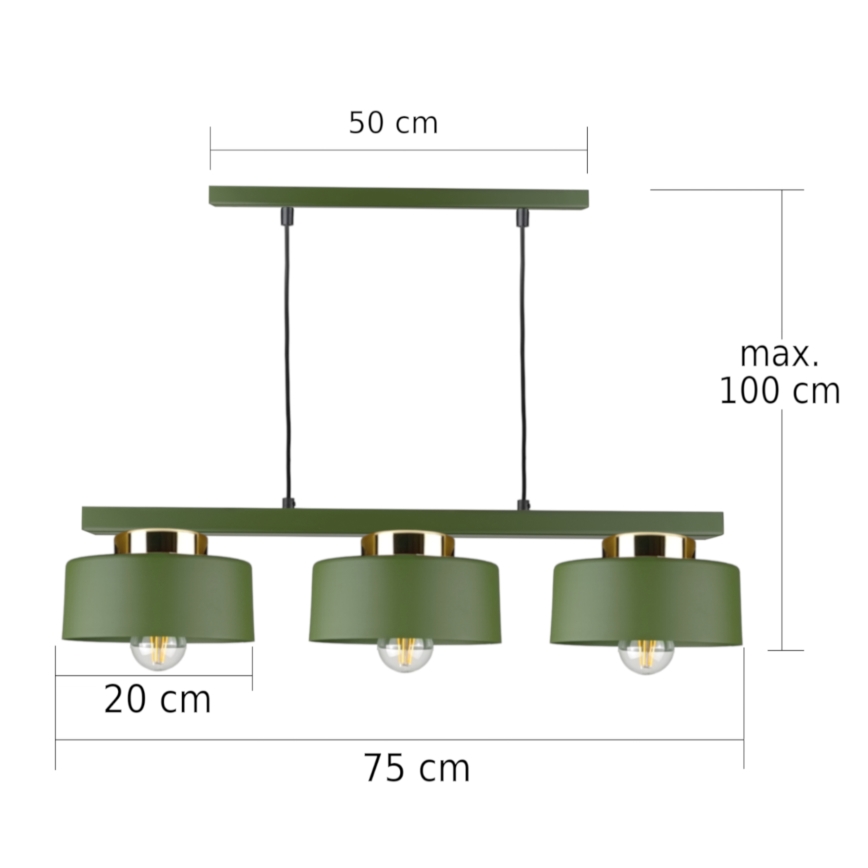 IGNIA kábelcsillár 3xE27/60W/230V zöld/arany