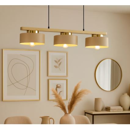IGNIA kábeles csillár 3xE27/60W/230V bézs/arany