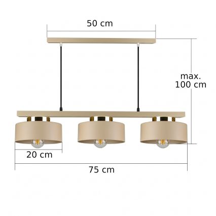 IGNIA kábeles csillár 3xE27/60W/230V bézs/arany