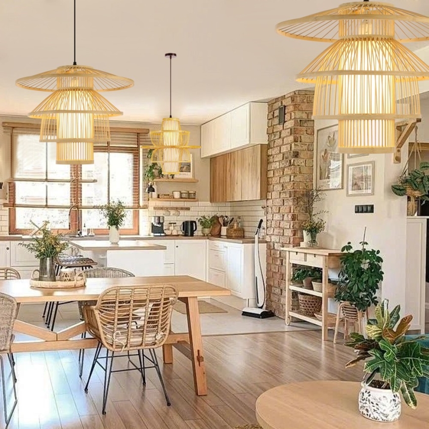 Csillár zsinóron PINCHOS 1xE27/40W/230V átm. 45 cm bambusz