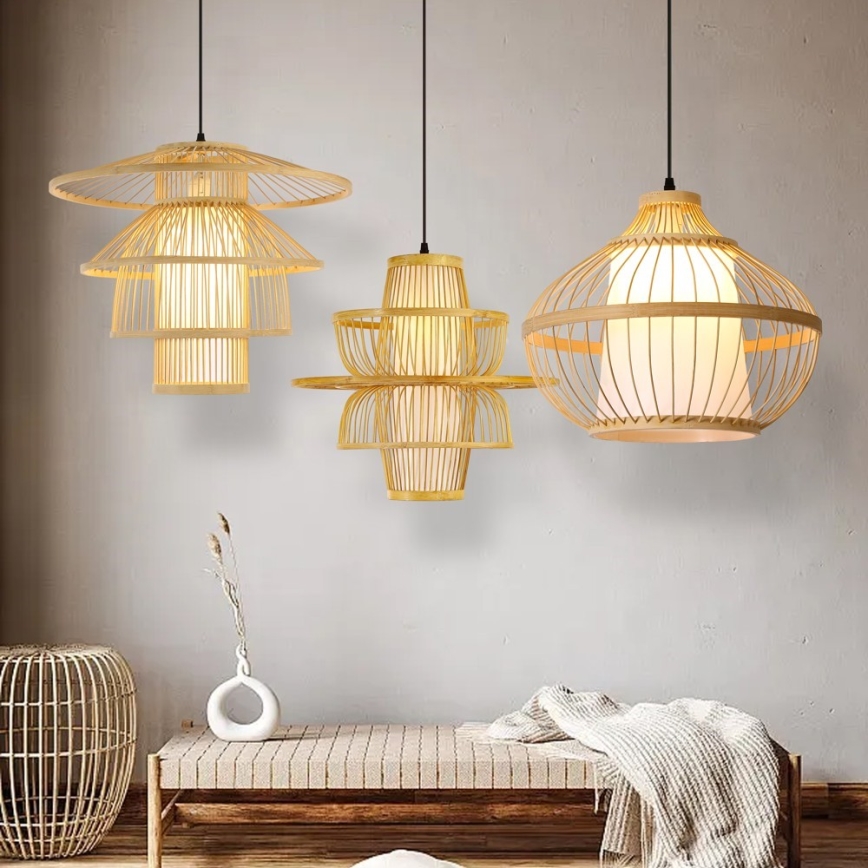 Csillár zsinóron PINCHOS 1xE27/40W/230V átm. 50 cm bambusz