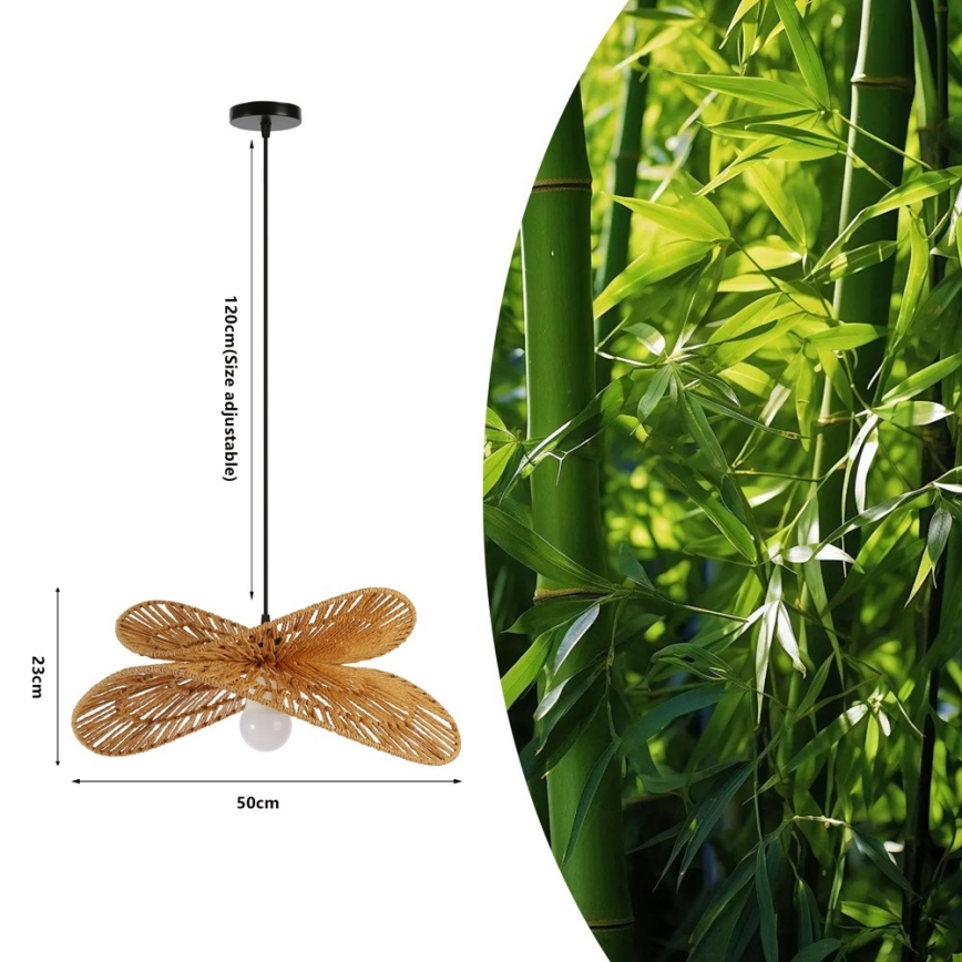 Csillár zsinóron MARIPOSA 1xE27/40W/230V átm. 50 cm juta