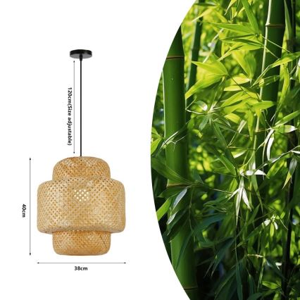 Csillár zsinóron HILO 1xE27/40W/230V átm. 38 cm bambusz