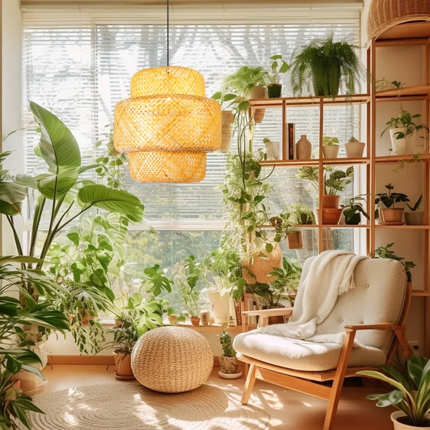 Csillár zsinóron HILO 1xE27/40W/230V átm. 47 cm bambusz