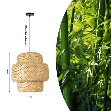Csillár zsinóron HILO 1xE27/40W/230V átm. 47 cm bambusz